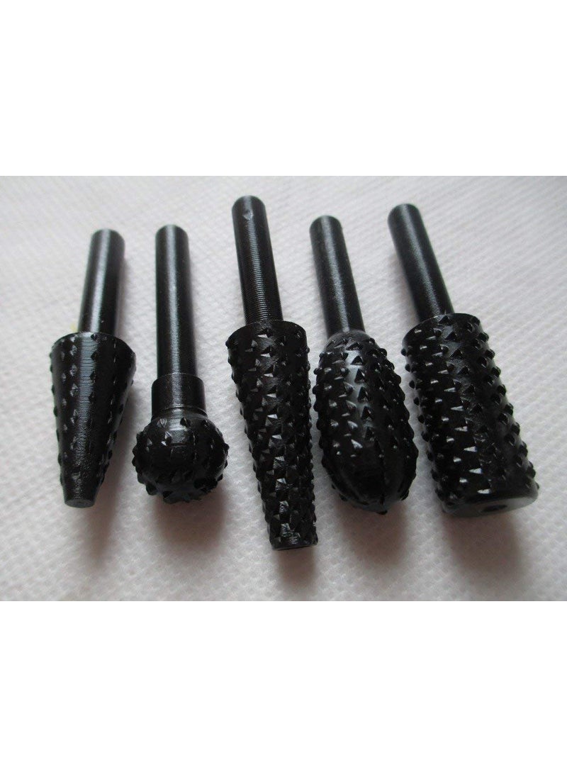 Delidge Delidge 5PcsSet High Speed Steel Burr Drill Bit Set Wood Carving Rasps for Dremel Shank Burs Tools Cutting Tool Black  - Image 3