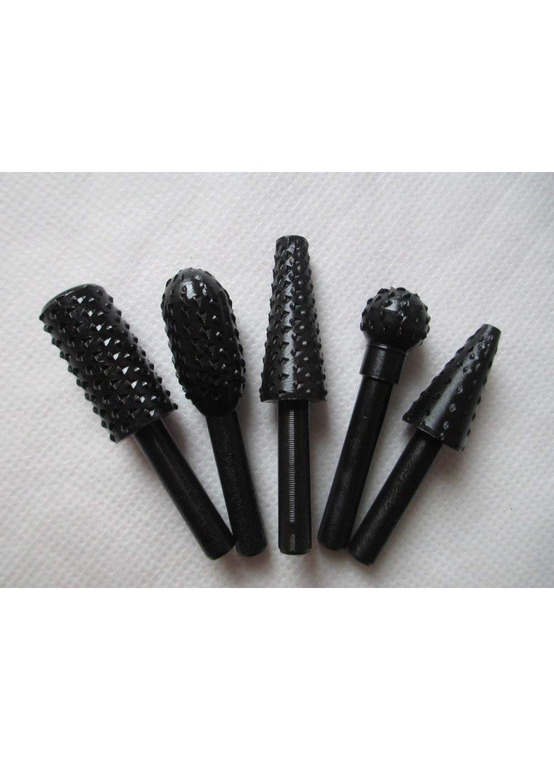 Delidge Delidge 5PcsSet High Speed Steel Burr Drill Bit Set Wood Carving Rasps for Dremel Shank Burs Tools Cutting Tool Black  - Image 4