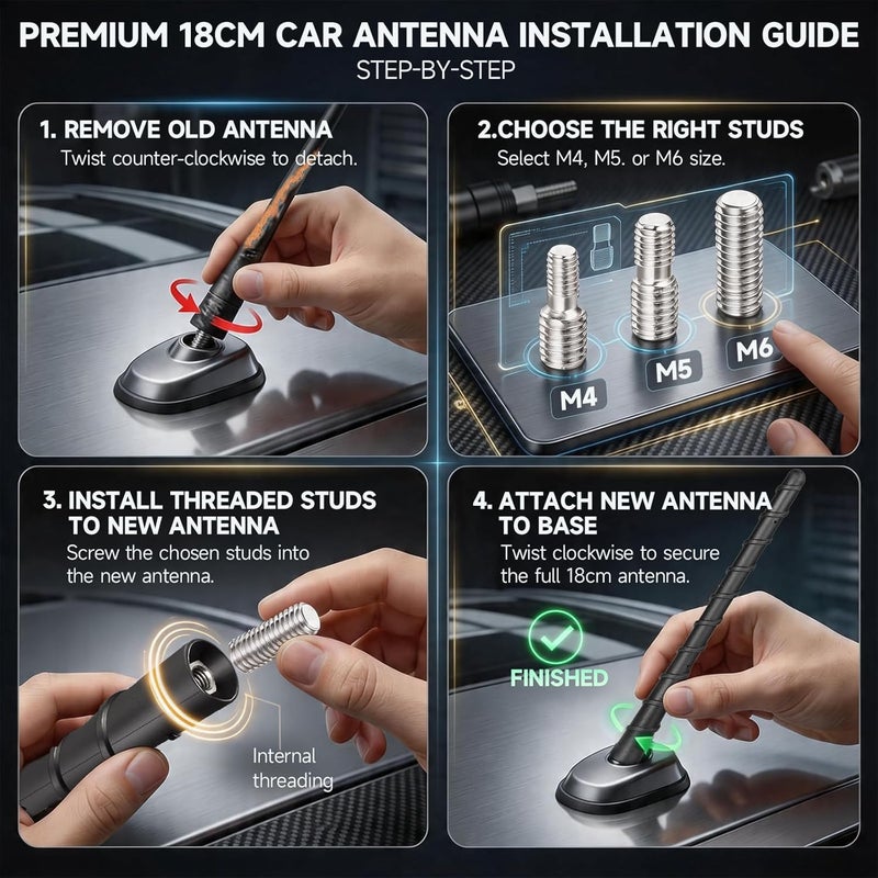 BINGFU Universal Car Roof Aerial Replacement, Short 18cm, DAB & FM & AM Reception, Black, 5E+1 Ohm Impedance, 1E+2 Feet Range - Image 5
