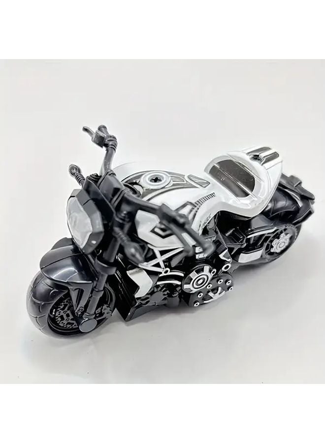 White Retro Spring Powered Motorcycle Toy Car Model Display - Image 1