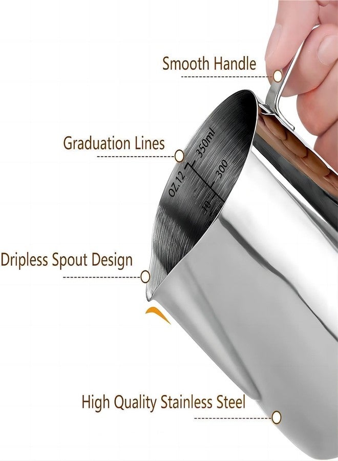 CHULUX Milk Frothing Pitcher, 12oz Milk Frother Steamer Cup Stainless Steel Espresso Cup for Espresso Machine - Image 2