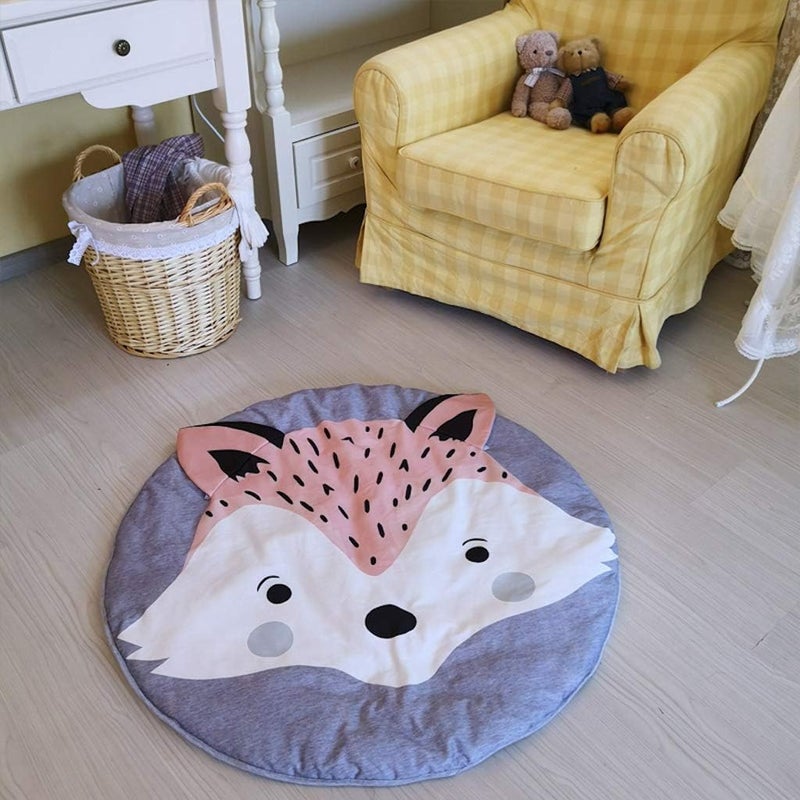 klarako Cotton Baby Crawling Mat, Soft Breathable Round Carpet Nursery Play Mat with Cute Animal Shape Crawling Pad for Kids' Room Decor 90x90CM - Image 3