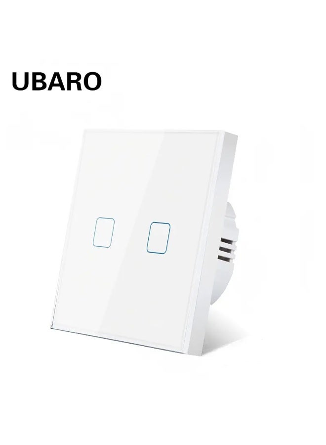 UBARO  2 Gang Touch Wall Switch，86 Type Tempered Glass Touch Light Switch, Single Fire Wire Single Control Square Touch Sensor Wall Switch - Image 1