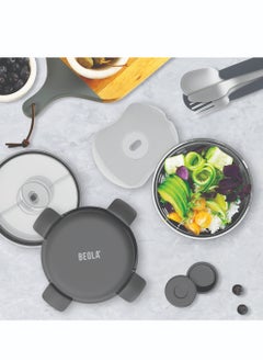 BEOLA Lunch Box, Food Container with Ice Pack, Sauce Cup, 3 Compartment Tray, Borosilicate BPA Free Glass Salad Bowl with Silicone Protection, Freezer, Dishwasher, Microwave Safe, 950ml(Lava Gray)  - Image 4
