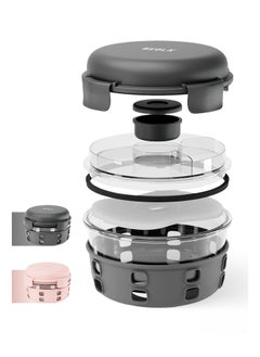 BEOLA Lunch Box, Food Container with Ice Pack, Sauce Cup, 3 Compartment Tray, Borosilicate BPA Free Glass Salad Bowl with Silicone Protection, Freezer, Dishwasher, Microwave Safe, 950ml(Lava Gray)  - Image 1