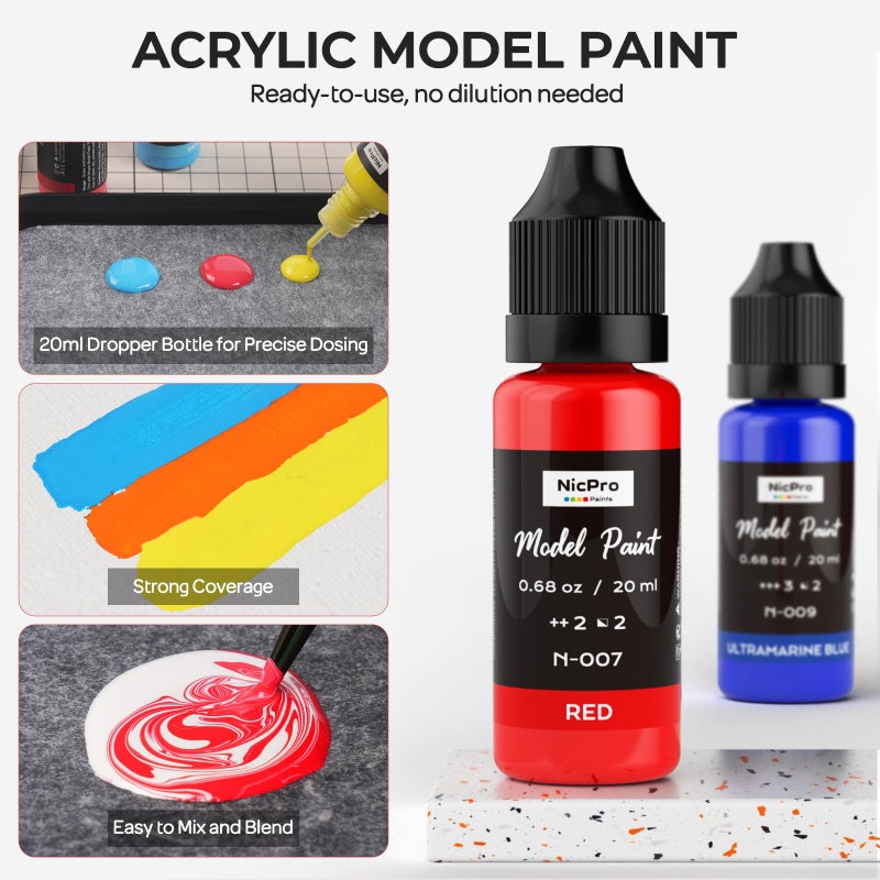 Nicpro All-In-One Miniature Painting Kit, Including 18 Colors Model Paint, Wet Palette, 11PCS Detail Paint Brushes Drybrush, Magnetic Painting Handle, 2PCS Sponges, 50PCS Pallet Paper and Brush Holder - Image 4