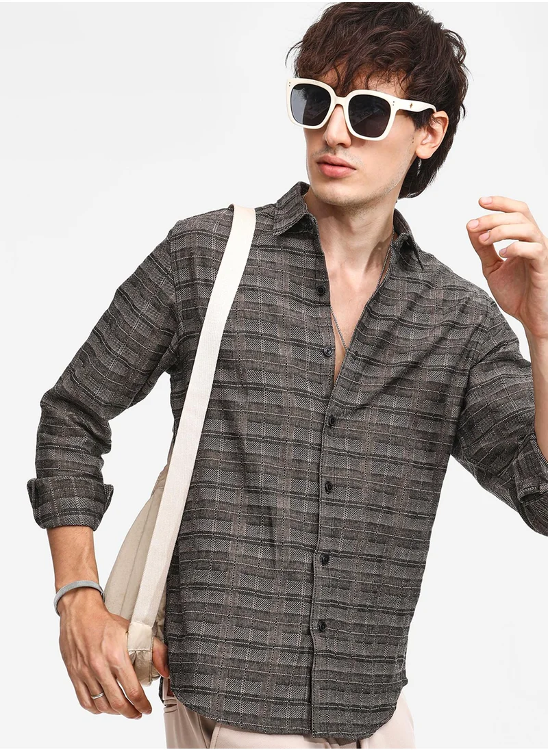 كامبوس سوترا Men's Olive Brown Tartan Plaid Shirt