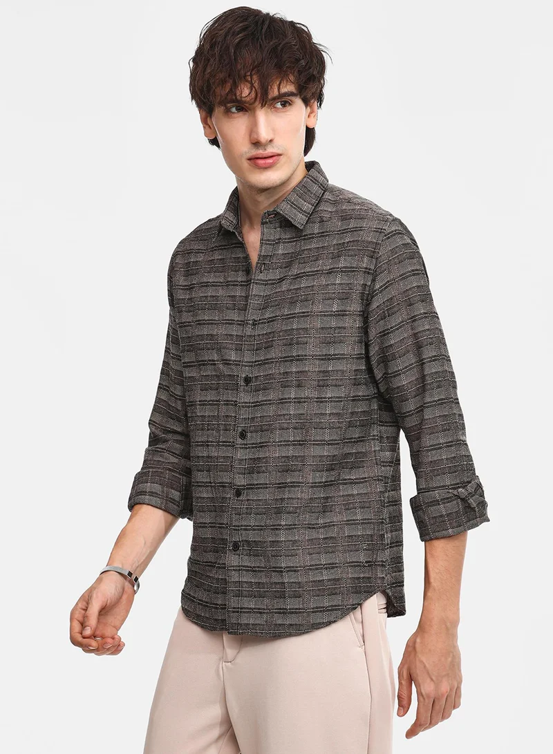 كامبوس سوترا Men's Olive Brown Tartan Plaid Shirt