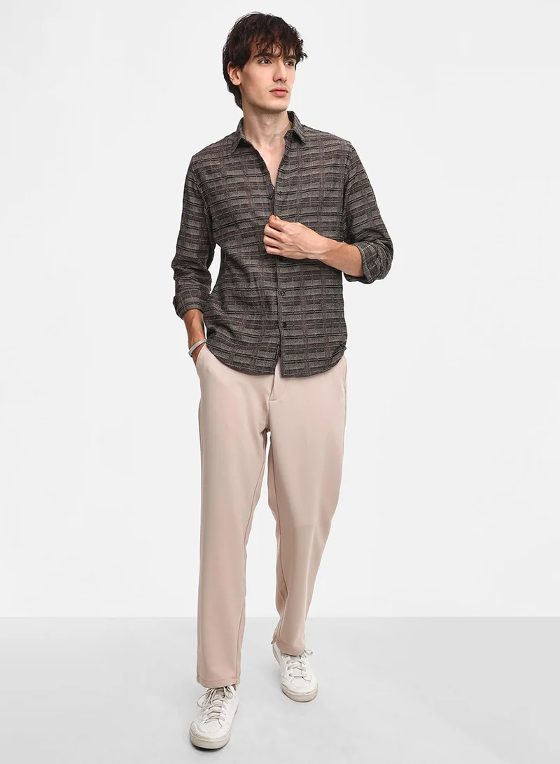 كامبوس سوترا Men's Olive Brown Tartan Plaid Shirt