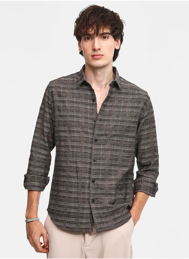 كامبوس سوترا Men's Olive Brown Tartan Plaid Shirt