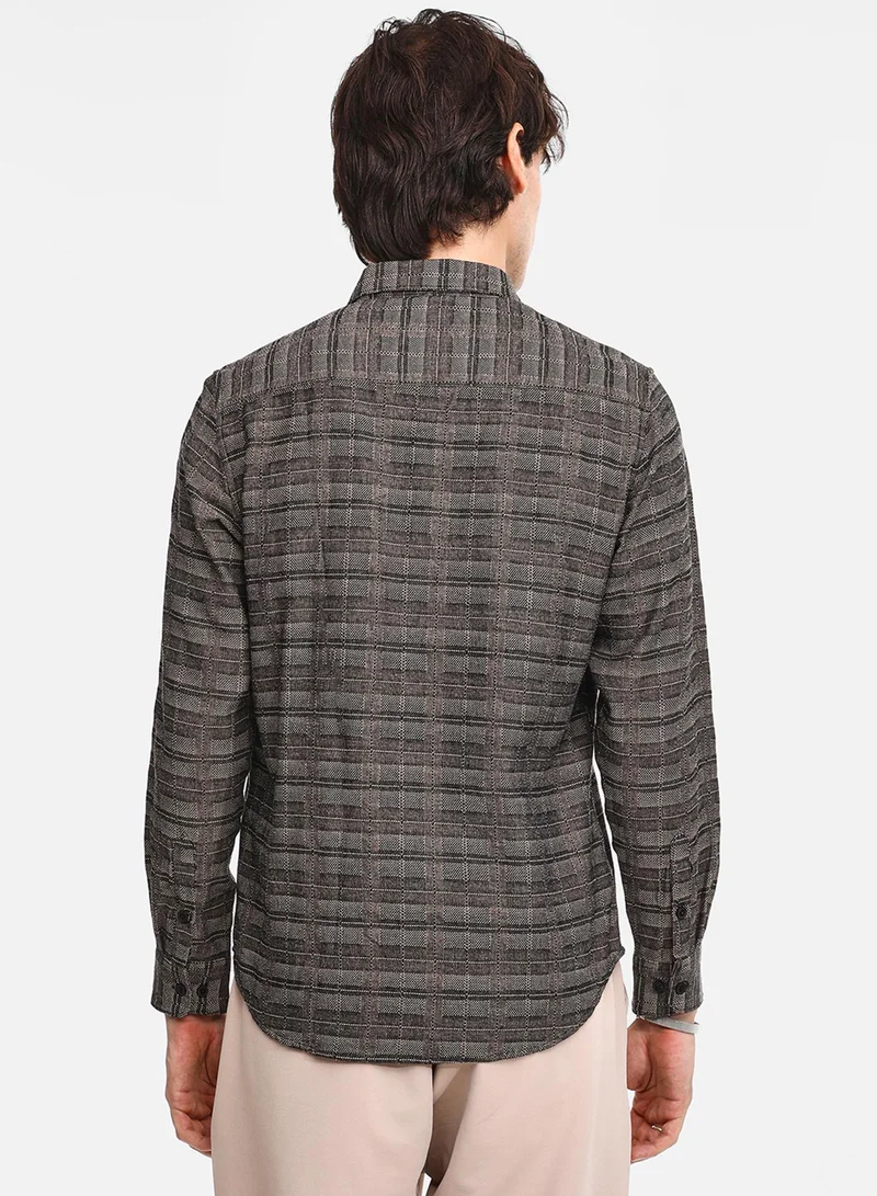 كامبوس سوترا Men's Olive Brown Tartan Plaid Shirt