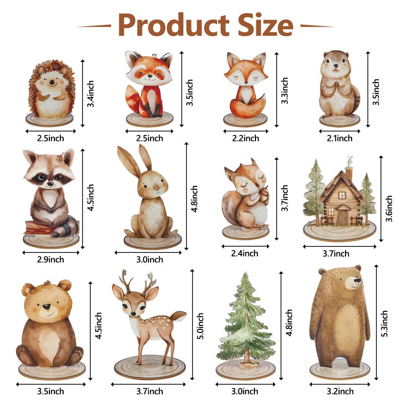 DAECHAO 12 Pack Woodland Animals Baby Shower Decorations, Kid Forest Happy Birthday Decoration Centerpieces for Tables Woodland Nursery Animal Decor Home Office Farmhouse - Image 2