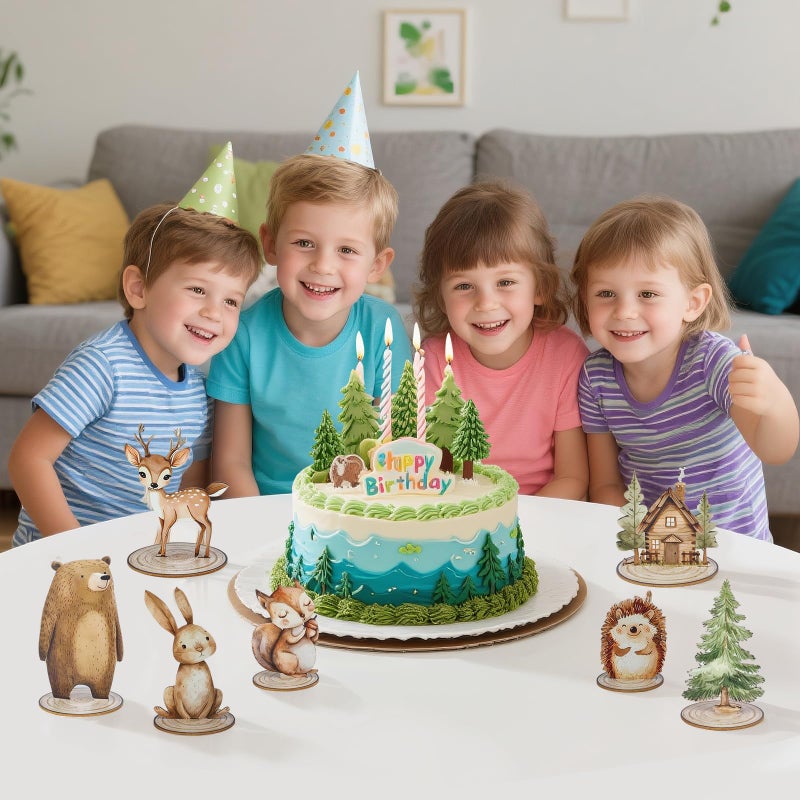 DAECHAO 12 Pack Woodland Animals Baby Shower Decorations, Kid Forest Happy Birthday Decoration Centerpieces for Tables Woodland Nursery Animal Decor Home Office Farmhouse - Image 4