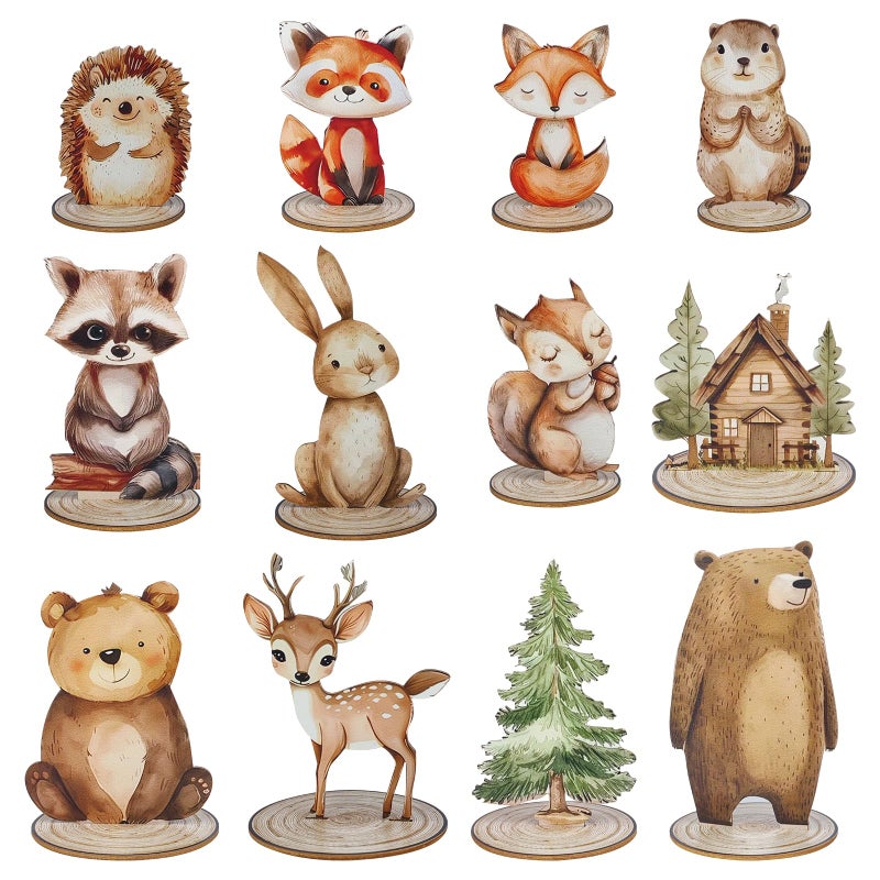 DAECHAO 12 Pack Woodland Animals Baby Shower Decorations, Kid Forest Happy Birthday Decoration Centerpieces for Tables Woodland Nursery Animal Decor Home Office Farmhouse - Image 1