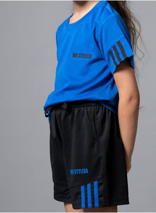 Mei Stylish Kids Active wear T-Shirt And Shorts-Short sleeve t-shirt and short sets Blue  - Image 5