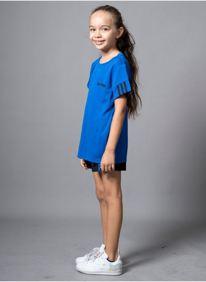 Mei Stylish Kids Active wear T-Shirt And Shorts-Short sleeve t-shirt and short sets Blue  - Image 3
