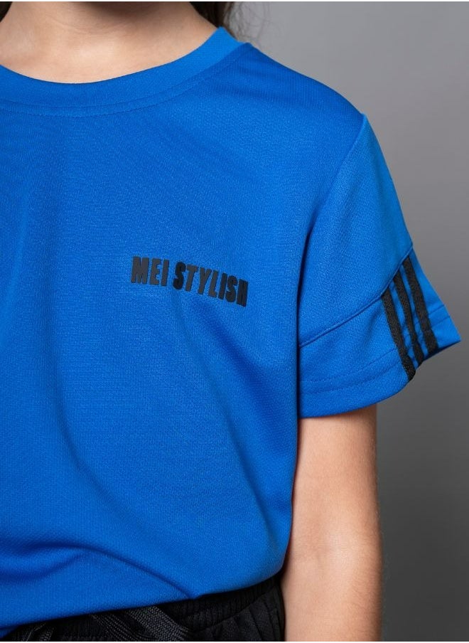 Mei Stylish Kids Active wear T-Shirt And Shorts-Short sleeve t-shirt and short sets Blue  - Image 4