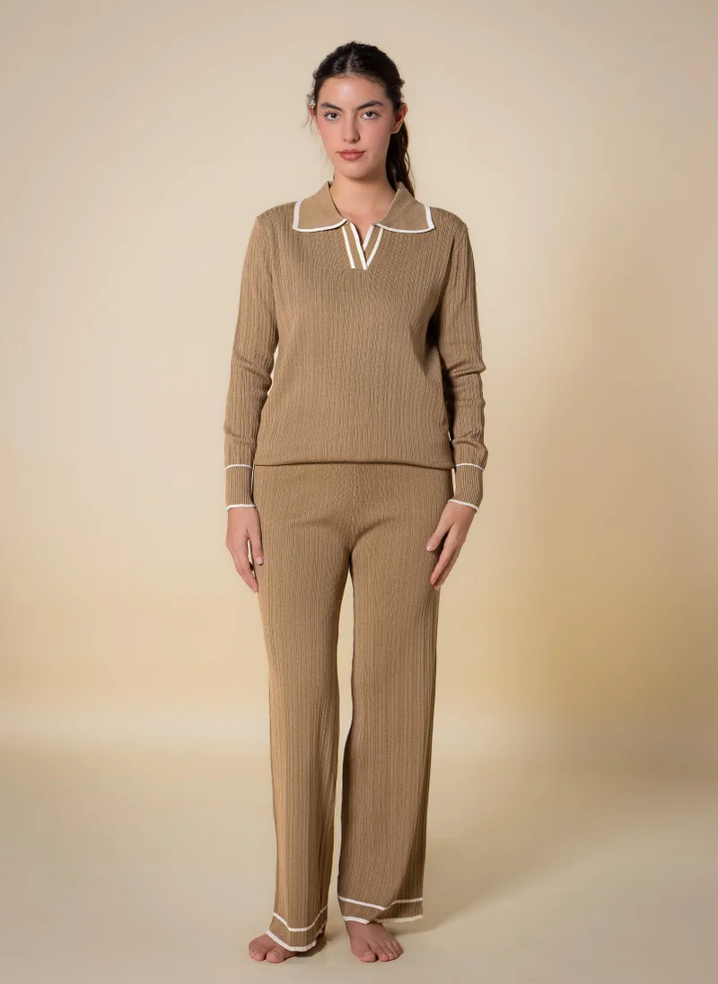 SHAPES DETAILED POLO SWEATER SET