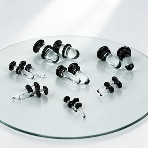 TRESSON 14PCS 14G-2G Glass Ear Stretching Kit Plugs for Ears Gauges with O-Rings Single Flare Glass Gauge Stretching Kit Ear Expander Body Piercing Jewelry for Women Men - Image 3
