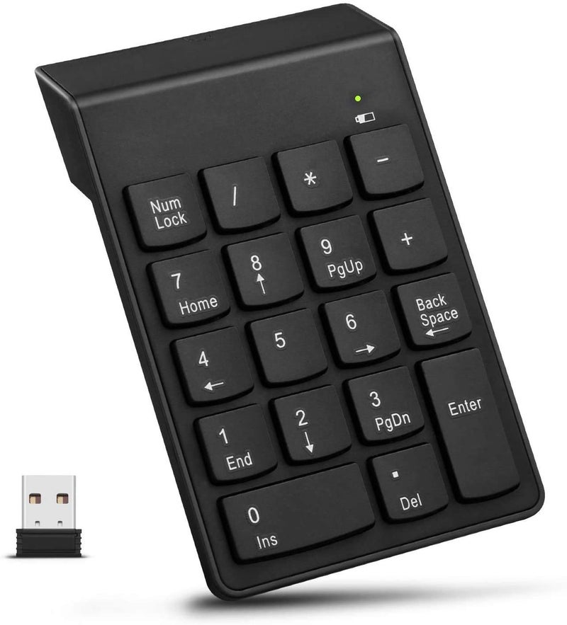 COOLCOLD Wireless Numeric Keypad, 2.4Ghz 18Keys USB Silent Number Pad, Portable Keyboard for Laptop Desktop PC Computer Tablet (Black) - Image 1