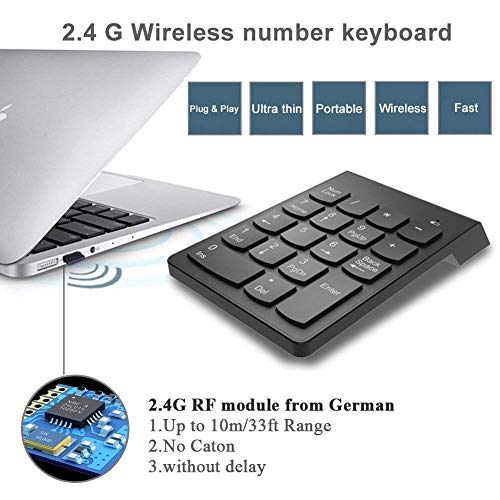 COOLCOLD Wireless Numeric Keypad, 2.4Ghz 18Keys USB Silent Number Pad, Portable Keyboard for Laptop Desktop PC Computer Tablet (Black) - Image 4