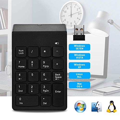 COOLCOLD Wireless Numeric Keypad, 2.4Ghz 18Keys USB Silent Number Pad, Portable Keyboard for Laptop Desktop PC Computer Tablet (Black) - Image 3
