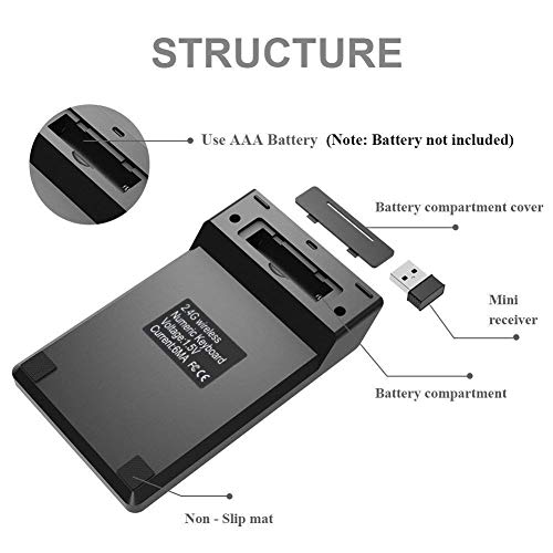 COOLCOLD Wireless Numeric Keypad, 2.4Ghz 18Keys USB Silent Number Pad, Portable Keyboard for Laptop Desktop PC Computer Tablet (Black) - Image 5