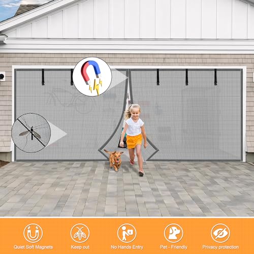 LIAMST Privacy Garage Door Screen Blackout for 1 Car Garage-9x7FT Privacy Silver Grey Heavy Duty Magnetic Garage Screen, Hands Free, Magnetic Privacy Garage Screen Door - Image 3