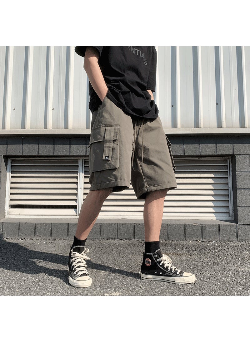 Generic - Casual Shorts Men Summer Outdoor Wear Thin Mid-pants Trendy Loose Five-point Work Pants Trendy Sports Large Pants Clothing Green - Image 1