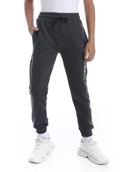 Dark Grey Elastic Waist Printed Boys Sweatpants_Grey
