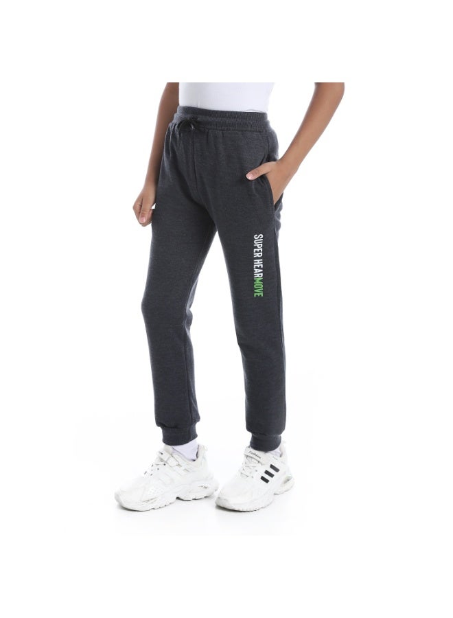 Andora Dark Grey Elastic Waist Printed Boys Sweatpants_Grey - Image 4