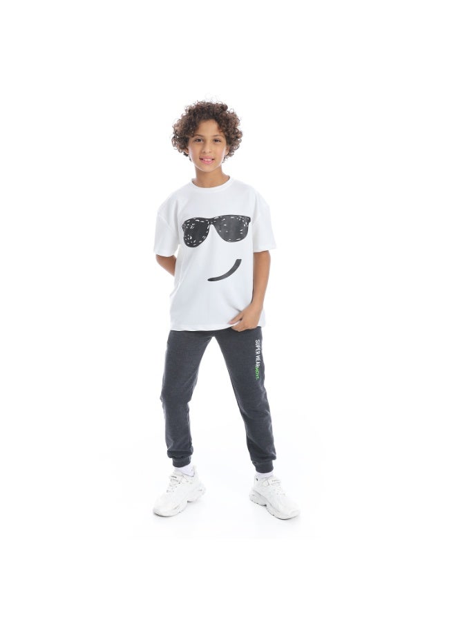 Andora Dark Grey Elastic Waist Printed Boys Sweatpants_Grey - Image 5