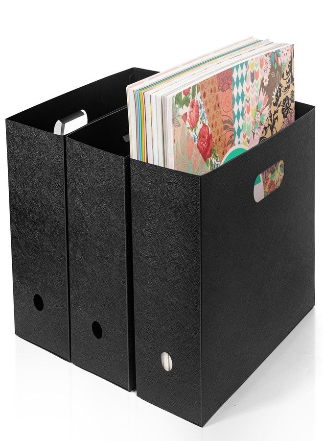 tutata Foldable Scrapbook Paper Storage Organizer, 12x12 Scrapbook Paper Storage, Plastic File Organizer, Black, 3 Pack - Image 1