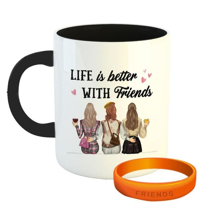 HAPPY FRIENDSHIP DAY COFFEE MUG WITH 1 FRIENDSHIP BAND FRIENDS 3 GIRLS GIFTS FOR BEST FRIEND BESTIE GIRLS BOYS R5339BK