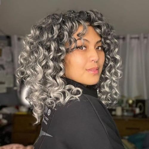 ToyoTree Ocean Wave Crochet Hair - 12 Inch 8 Packs Ombre Gray Mid-Length Curly Deep Wave Crochet Hair, Synthetic Ocean Wave Braiding Hair Extensions (12 Inch,T-Gray-8P) - Image 2