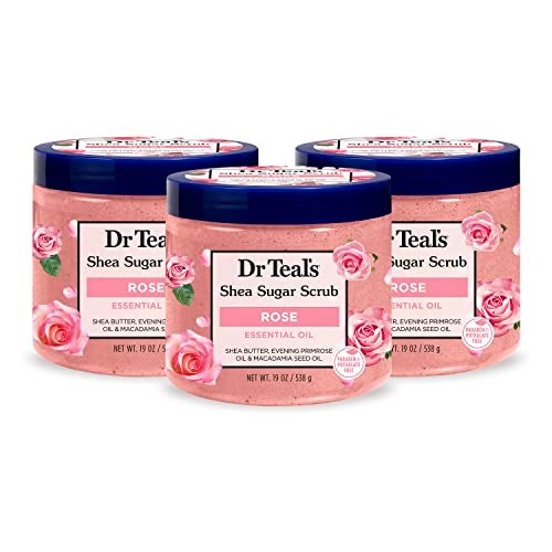 Dr Teal's Shea Sugar Body Scrub, Rose with Essential Oil, 19 oz (Pack of 3) - Image 1
