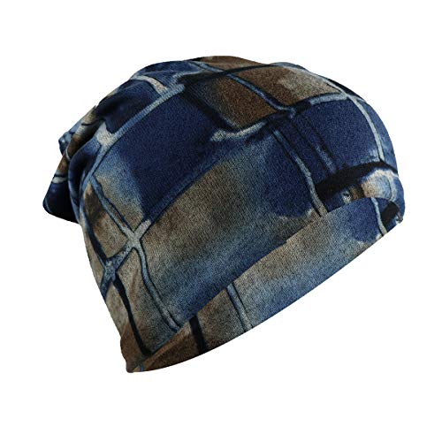 iSWEVEN Unisex Cotton Slouchy Beanie and Skull Cap for Summer, Winter, Autumn and Spring Season, Can be Used as a Helmet Caps Too - (7052A, Blue-Brown, Free Size) - Image 2