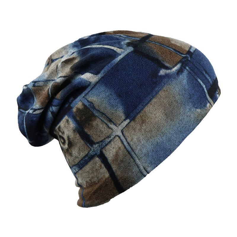 iSWEVEN Unisex Cotton Slouchy Beanie and Skull Cap for Summer, Winter, Autumn and Spring Season, Can be Used as a Helmet Caps Too - (7052A, Blue-Brown, Free Size) - Image 5