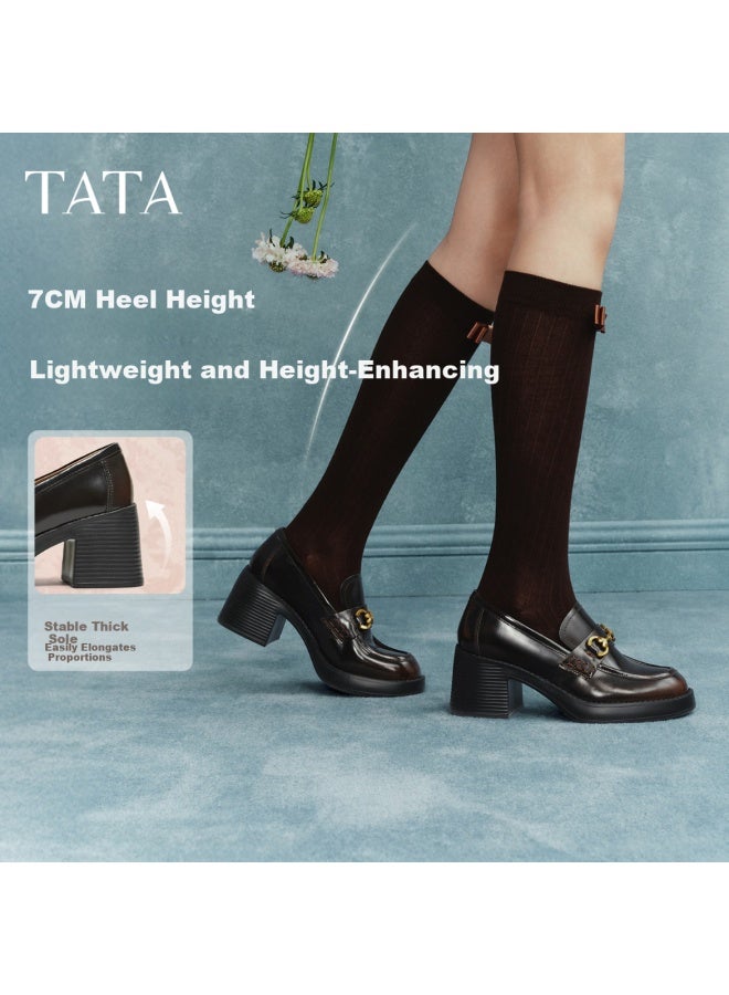 Tata Women's Shoes Spring New Black Loafers Thick Sole Brown Size 39 - Image 1
