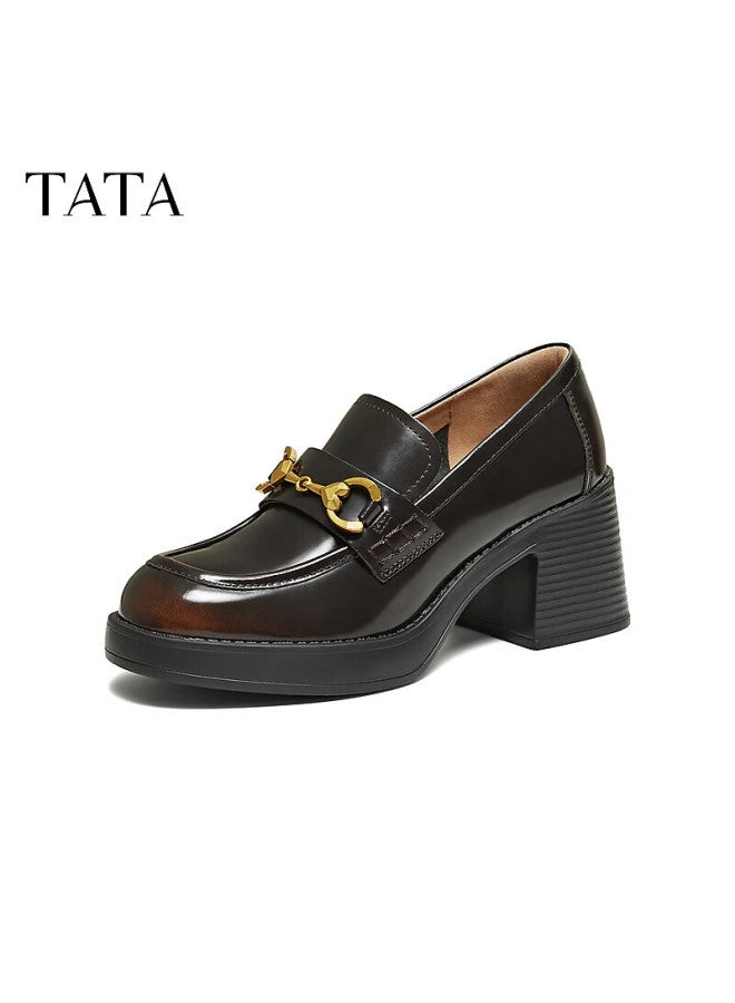Tata Women's Shoes Spring New Black Loafers Thick Sole Brown Size 39 - Image 4