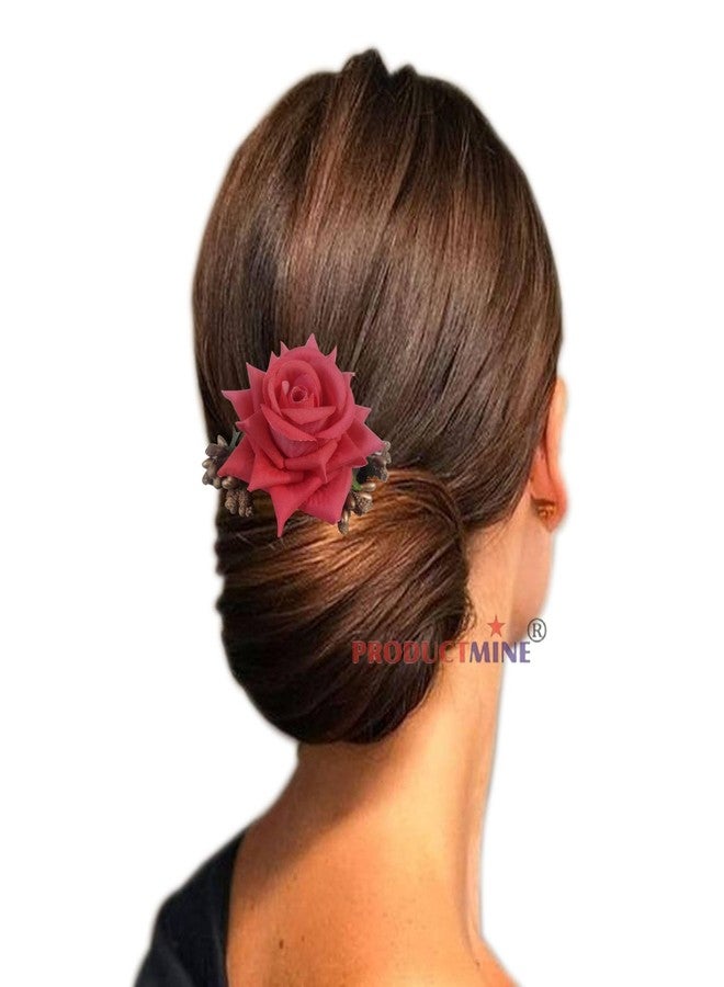 PRODUCTMINE مجموعة منتجات® مشط شعر مزين بالزهور، إكسسوارات شعر مزينة بالزهور، دبوس شعر مزين بالزهور للنساء والفتيات، دبابيس شعر نسائية لحفلات الزفاف - كبير 6 سم، لون أبولي وردي - قطعة واحدة - Image 5