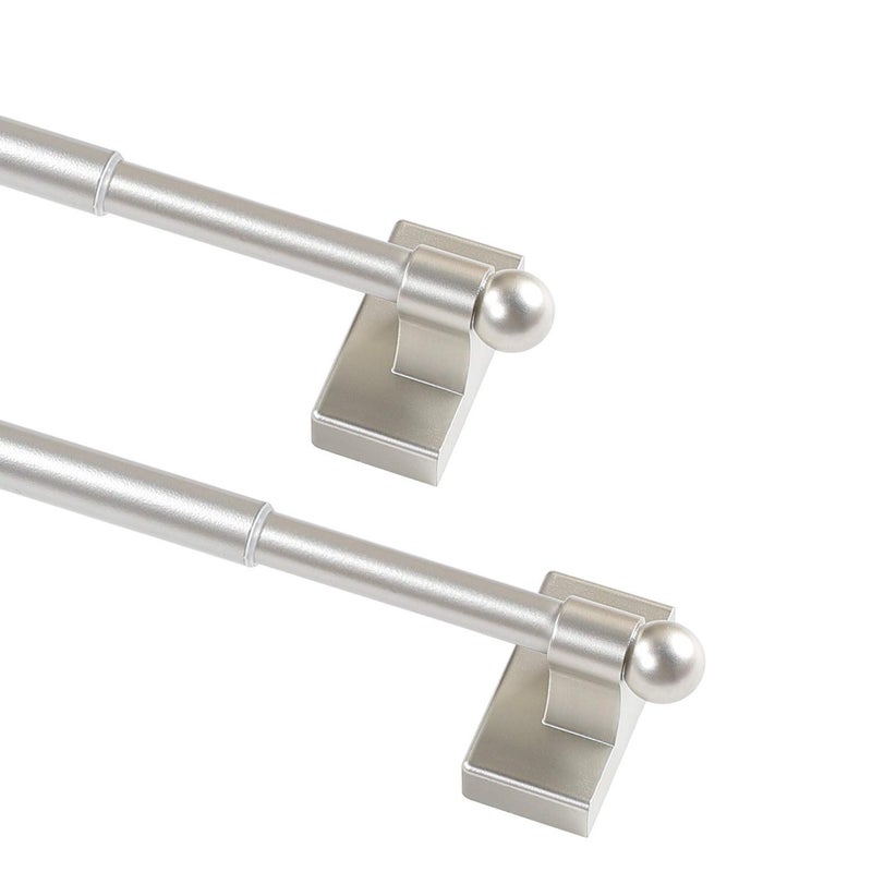 PrimeBeau Magnetic Curtain Rods for Metal Doors Multi-Use Curtain Rods for Small Windows Cafe Sidelight and Iron Steel Places, 1/2 Inch Diameter, Tool Free (2 Pack, Adjust from 16 to 28 Inch, Nickel)