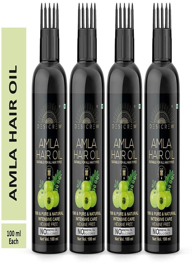 Desicrew Amla Hair Oil - WITH COMB APPLICATOR - Cold Pressed - Promotes Healthy, Voluminous & Smooth Hair 100mL Pack Of 4 Bottle 400 ml Hair Oil (400 ml) - Image 1