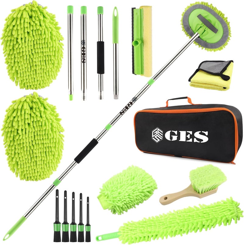 GES 62" Car Wash Mop with Telescoping Handle and Chenille Microfiber Cleaning Kit - Image 1
