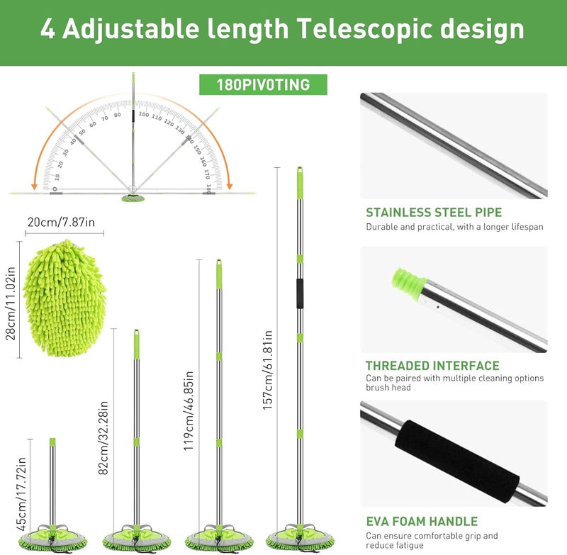 GES 62" Car Wash Mop with Telescoping Handle and Chenille Microfiber Cleaning Kit - Image 2