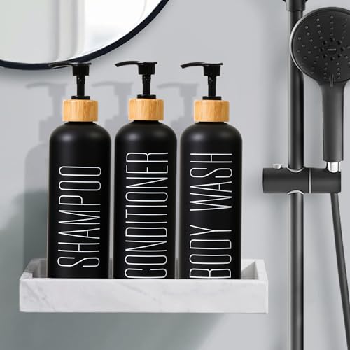 HOMCDALY 16oz 3-Pack Refillable Black Bathroom Shower Set - Empty Bottles with Pump for Shampoo, Conditioner, or Body Wash - Image 4