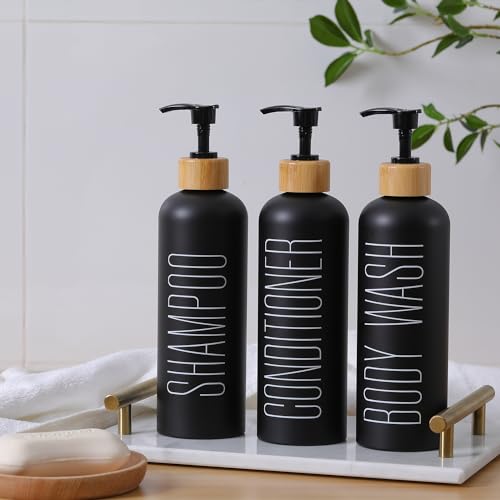 HOMCDALY 16oz 3-Pack Refillable Black Bathroom Shower Set - Empty Bottles with Pump for Shampoo, Conditioner, or Body Wash - Image 2