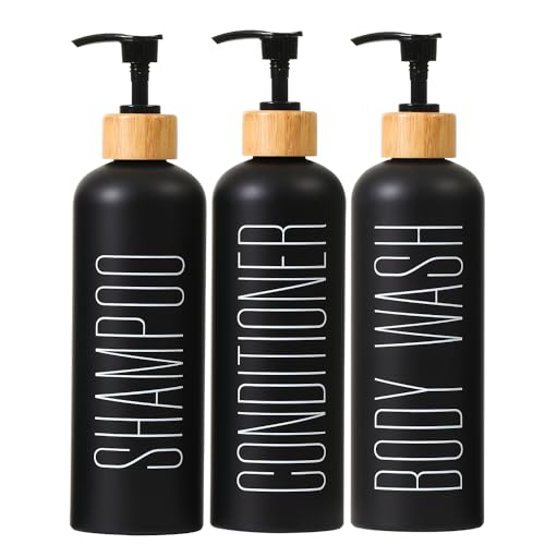 HOMCDALY 16oz 3-Pack Refillable Black Bathroom Shower Set - Empty Bottles with Pump for Shampoo, Conditioner, or Body Wash - Image 1