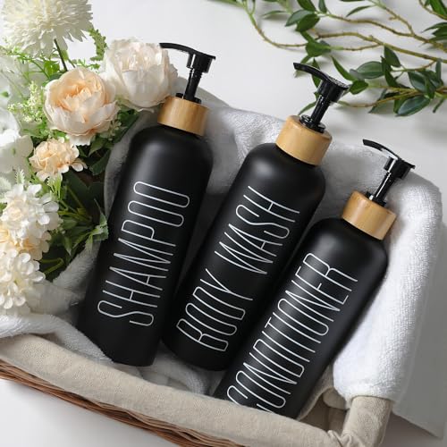 HOMCDALY 16oz 3-Pack Refillable Black Bathroom Shower Set - Empty Bottles with Pump for Shampoo, Conditioner, or Body Wash - Image 5