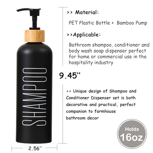 HOMCDALY 16oz 3-Pack Refillable Black Bathroom Shower Set - Empty Bottles with Pump for Shampoo, Conditioner, or Body Wash - Image 3